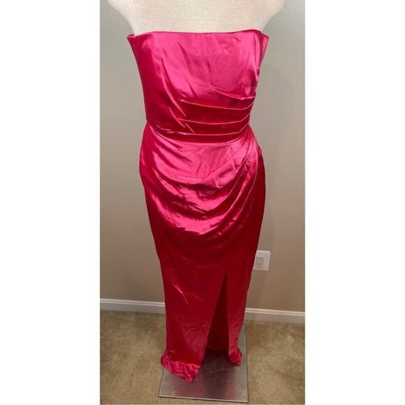 SAU LEE Priyanka Ruched Strapless Hot Pink Maxi Dress Size 2 - Picture 4 of 10